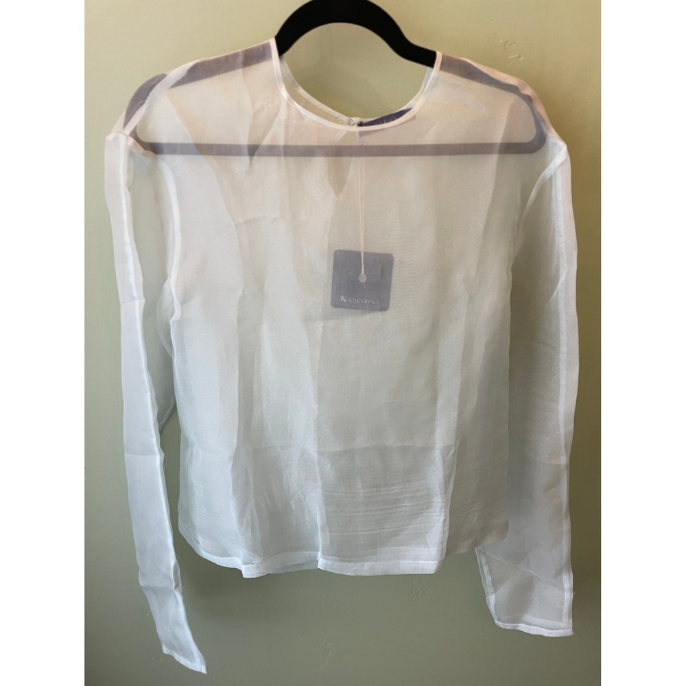 Nadjarina Pale Blue Sheer Long Sleeve Top Size M New With Tags Keyhole Back